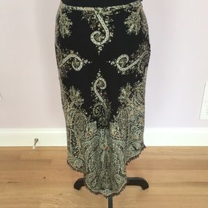 Fringed Bohemian Skirt Peacock Paisley Asymmetric